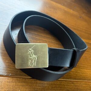 Polo Ralph Lauren Black Leather Belt Brass Polo Rider Buckle Sz 40